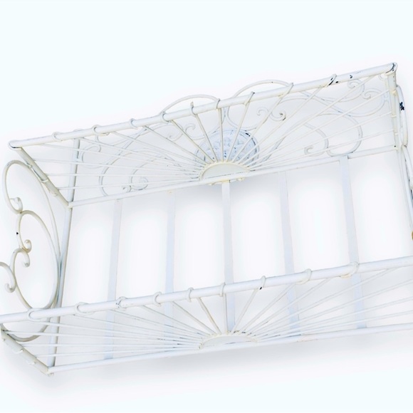 VINTAGE Shabby Chic White Rustic Metal Display Rack Hanging Shelf 18”x15” - Picture 7 of 16